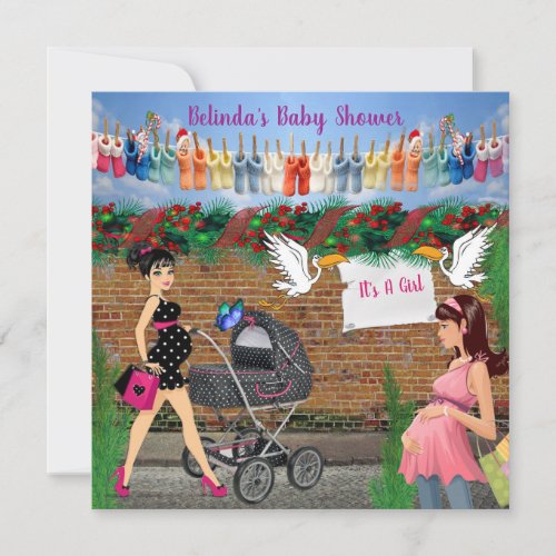 Christmas Polka_Dot Street Art Baby Shower Note Card