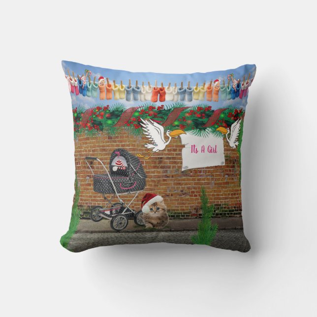 Christmas Polka-Dot Street Art Throw Pillow (Front)