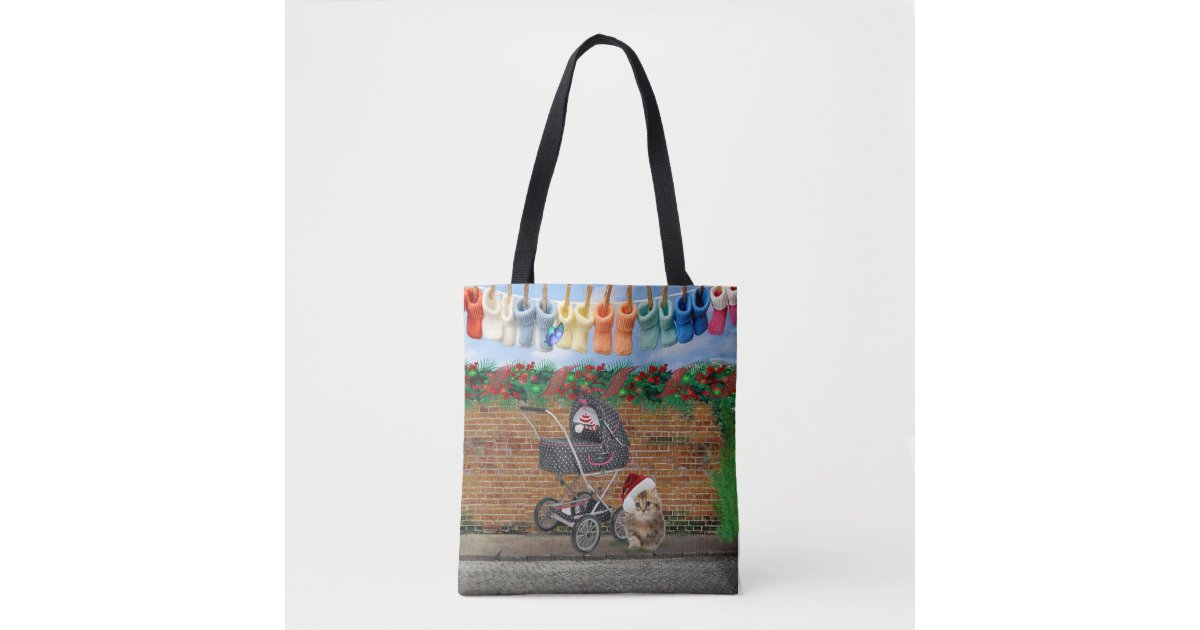 Christmas Polka-Dot Street Scene Art Tote Bag | Zazzle