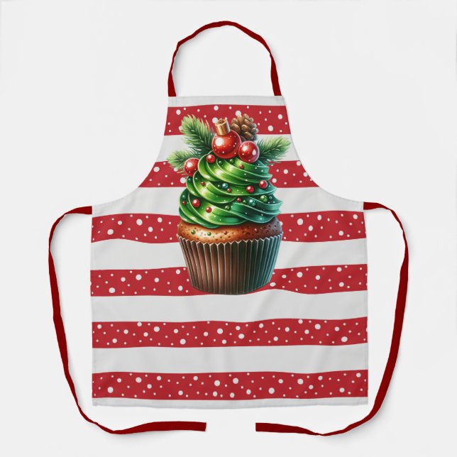 Christmas Polka Dots and Cupcake Apron (Front)