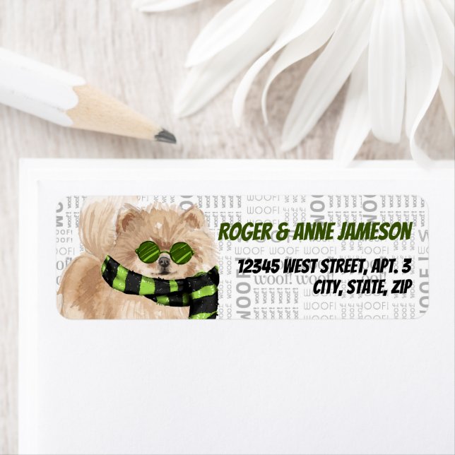 Christmas Pomeranian Dog in a Scarf Address Label (Insitu)