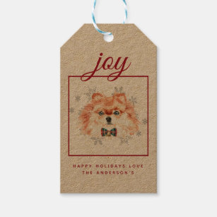 Christmas Pomeranian Dog Watercolor Tartan Bowtie Gift Tags