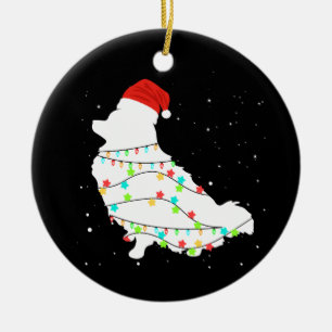 Christmas Pomeranian Dog with Christmas Lights Ceramic Ornament