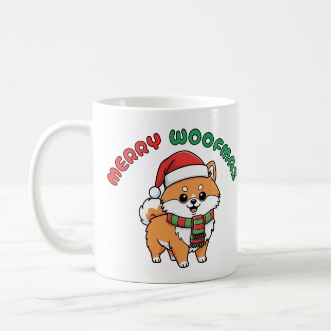 Christmas Pomeranian Mug: Merry Woofmas Coffee Mug (Left)