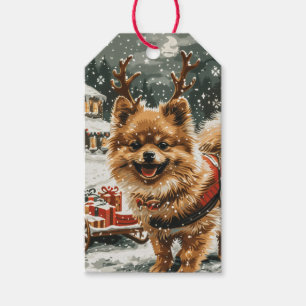 Christmas Pomeranian Reindeer Dog Gift Tags