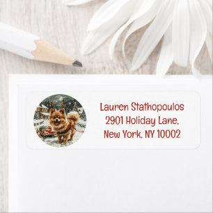 Christmas Pomeranian Reindeer Dog Label