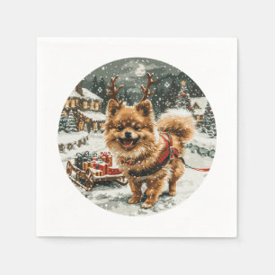 Christmas Pomeranian Reindeer Dog Napkins