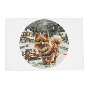 Christmas Pomeranian Reindeer Dog Placemat