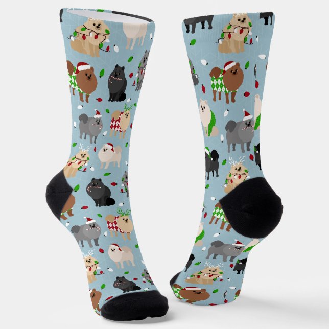 Christmas Pomeranian Socks (Angled)