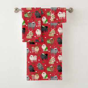 Christmas Pomeranians Bath Towel Set