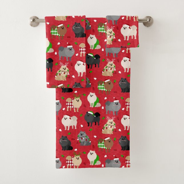 Christmas Pomeranians Bath Towel Set (Insitu)