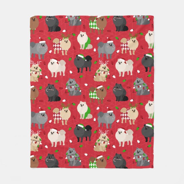 Christmas Pomeranians Fleece Blanket (Front)