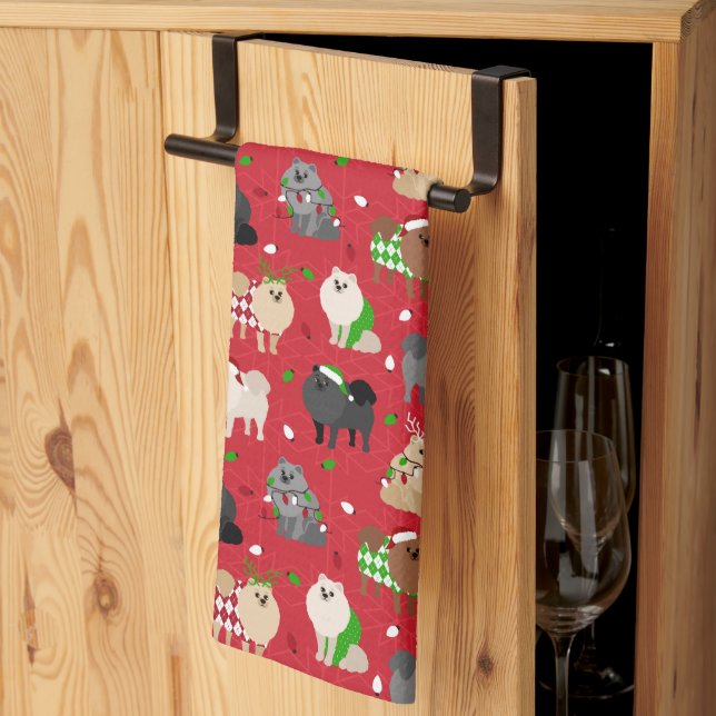 Christmas Pomeranians Kitchen Towel (Thirds Fold)