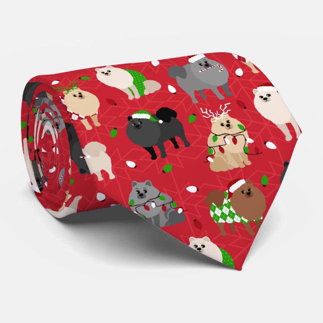 Christmas Pomeranians Neck Tie (Rolled)