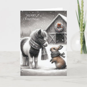 Christmas Pony and Bunny On the Farm Holiday Card