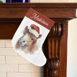 Christmas Pony Cute Equestrian Horse Santa Hat Large Christmas Stocking<br><div class="desc">Embrace the festive spirit with our enchanting 'Christmas Pony' Christmas Stocking. Adorned with a cute pony donning a Santa hat, this delightful stocking is sure to captivate horse-loving kids and enthusiasts alike. The best part? It can be customized with a name, adding a personal touch to this heartwarming keepsake. Fill...</div>