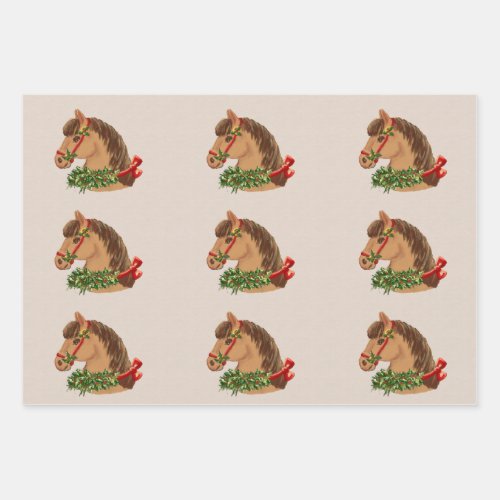 Christmas Pony Wrapping Paper Flat Sheet Set of 3
