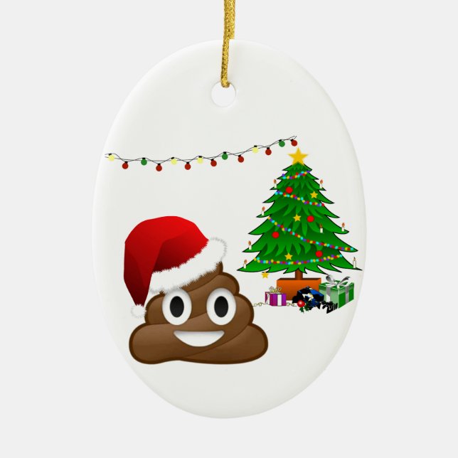 christmas poo emoji ceramic ornament (Front)
