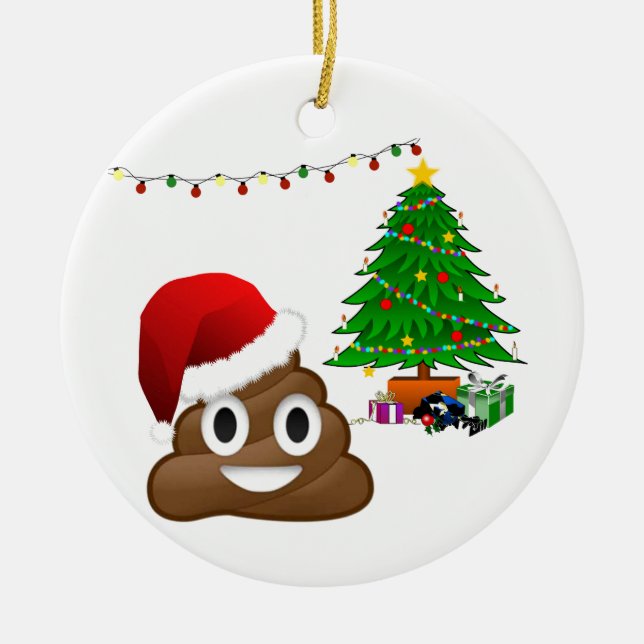 christmas poo emoji ceramic ornament (Front)