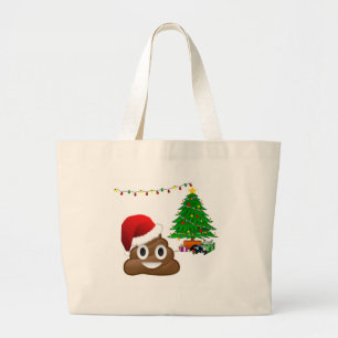 christmas poo emoji large tote bag