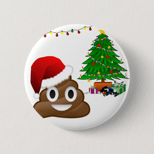 christmas poo emoji pinback button (Front)