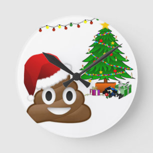 christmas poo emoji round clock