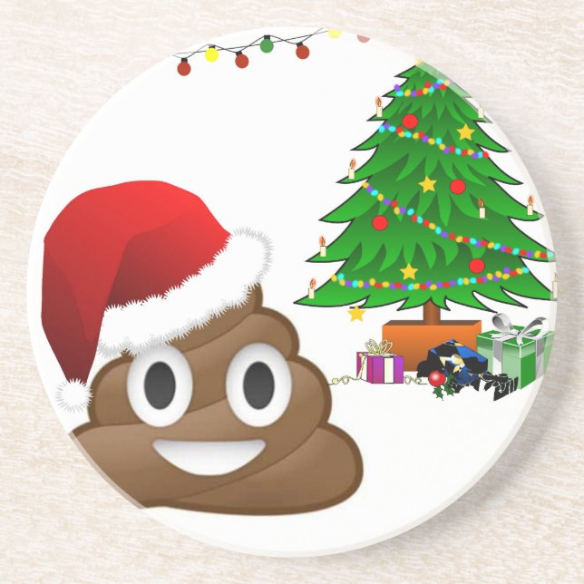 christmas poo emoji sandstone coaster (Front)