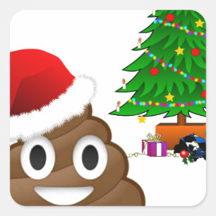christmas poo emoji square sticker