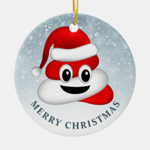 christmas poo emoji with santa hat ceramic ornament