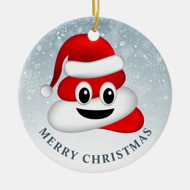christmas poo emoji with santa hat ceramic ornament (Front)