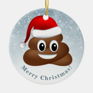 christmas poo emoji with santa hat ceramic ornament