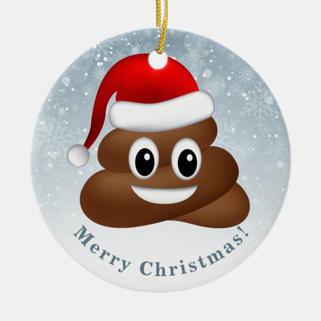 christmas poo emoji with santa hat ceramic ornament (Front)