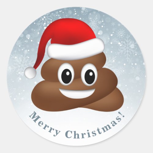 christmas poo emoji with santa hat classic round sticker