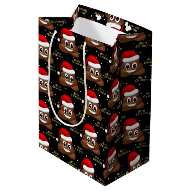 christmas poo emoji with santa hat  gift bag (Back Angled)