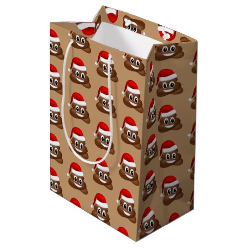 christmas poo emoji with santa hat  gift bag
