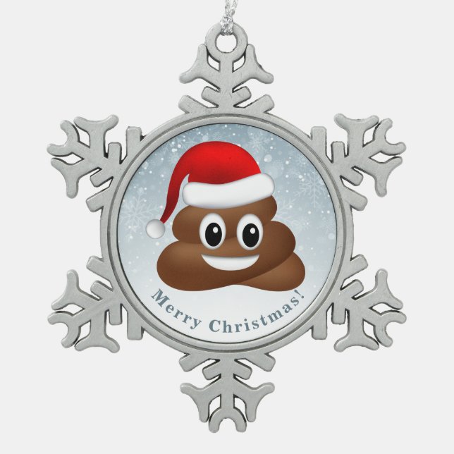 christmas poo emoji with santa hat snowflake pewter christmas ornament (Front)