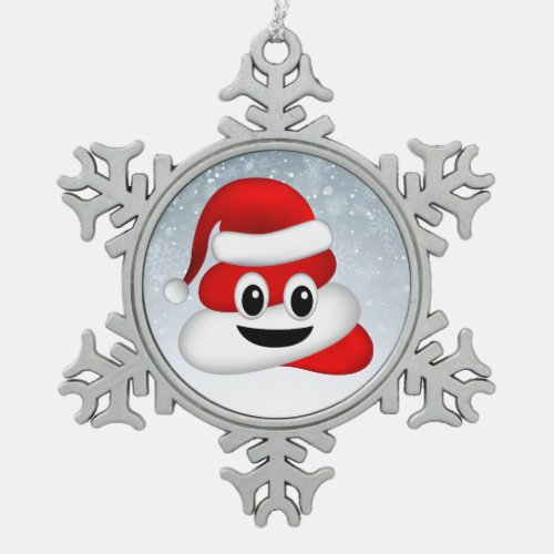 christmas poo emoji with santa hat snowflake pewter christmas ornament