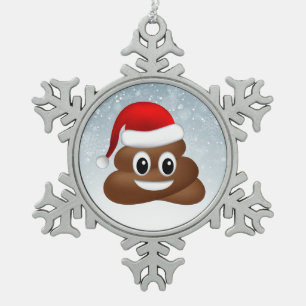 christmas poo emoji with santa hat snowflake pewter christmas ornament