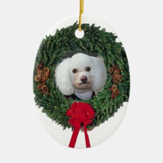 Christmas poodle ceramic ornament