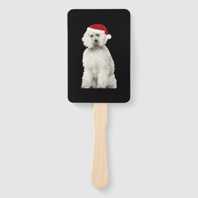 Christmas Poodle Christmas Tree Dog Puppy Watercol Hand Fan (Front)