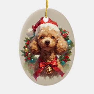 Christmas Poodle Dog Ceramic Ornament