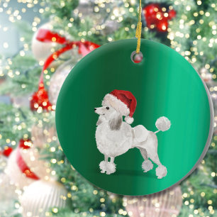 Christmas Poodle Dog Green Merry Greeting Ceramic Ornament