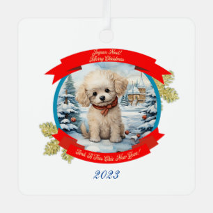 Christmas Poodle Dog Metal Ornament