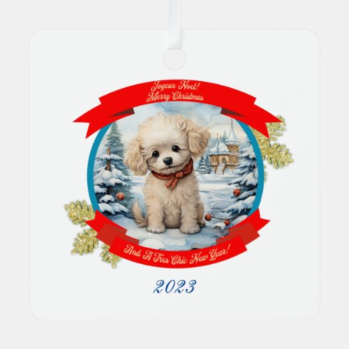 Christmas Poodle Dog  Metal Ornament