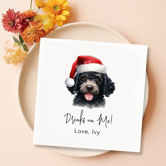 Christmas Poodle Dog Personalized Drinks On Me Napkins (Creator Uploaded)