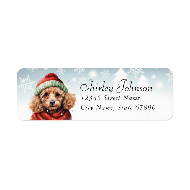 Christmas Poodle Dog Return Address Labels (Front)