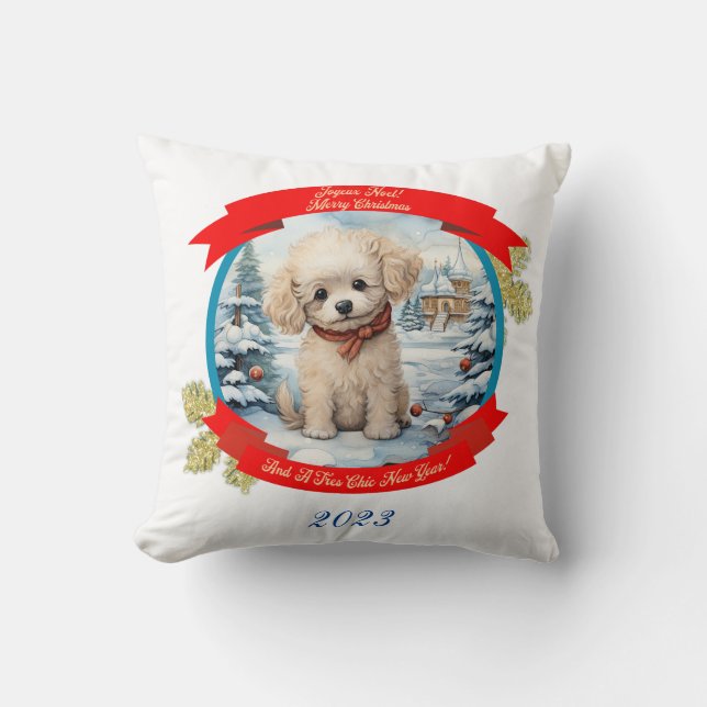 Christmas Poodle Dog  Throw Pillow (Front)