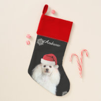 Christmas Poodle dog velvet lined stocking