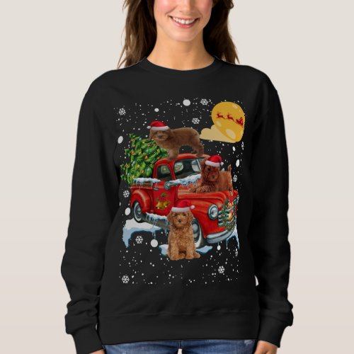 Christmas Poodle Dog With Vintage Red Truck Funny  Sweatshirt