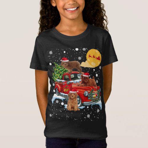 Christmas Poodle Dog With Vintage Red Truck Funny  T_Shirt